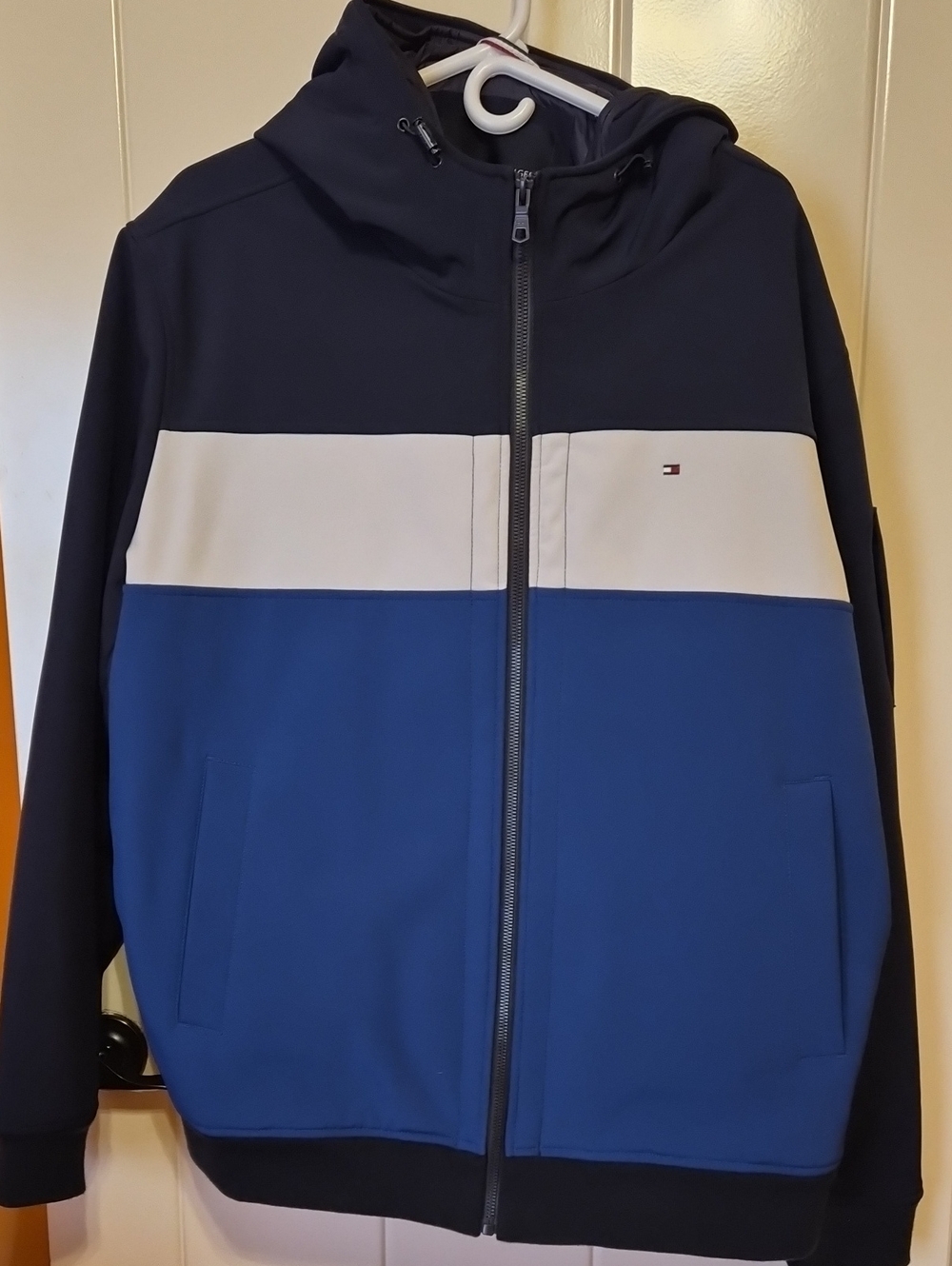 Tommy Hilfiger Navy, White & Blue Hooded Colorblock Jacket